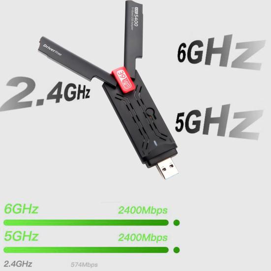 Wireless USB Wi-Fi Adapter Driver Free 6E Network Compact Size Portable Plug-Play Dual