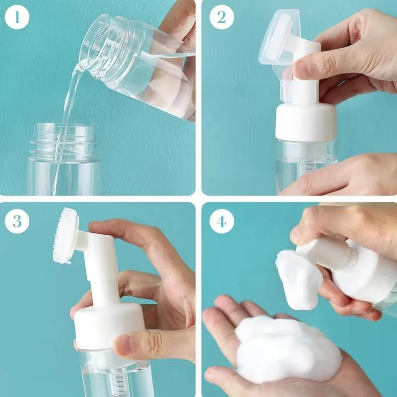 1/2/4pc 100ml Empty Facial Cleanser Mousse Foam Gel Head Wash Brush Foam Bottle Silicone Brush Refillable Shampoo Pump Dispenser