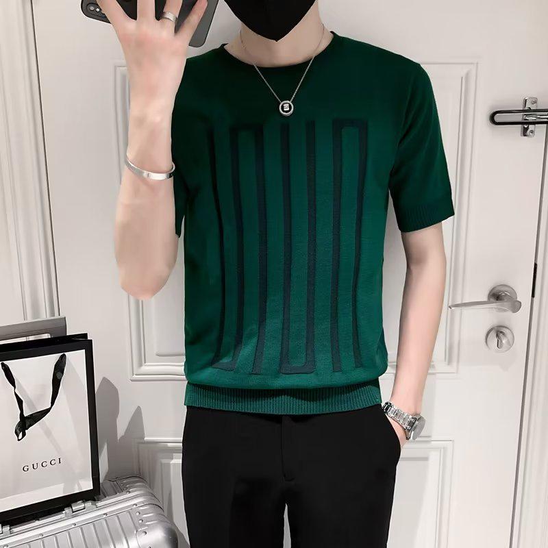 

Мужская модная полосатая футболка из ледяного шелка облегающего кроя - Дышащая, с короткими рукавами до локтя XL темно-зеленого