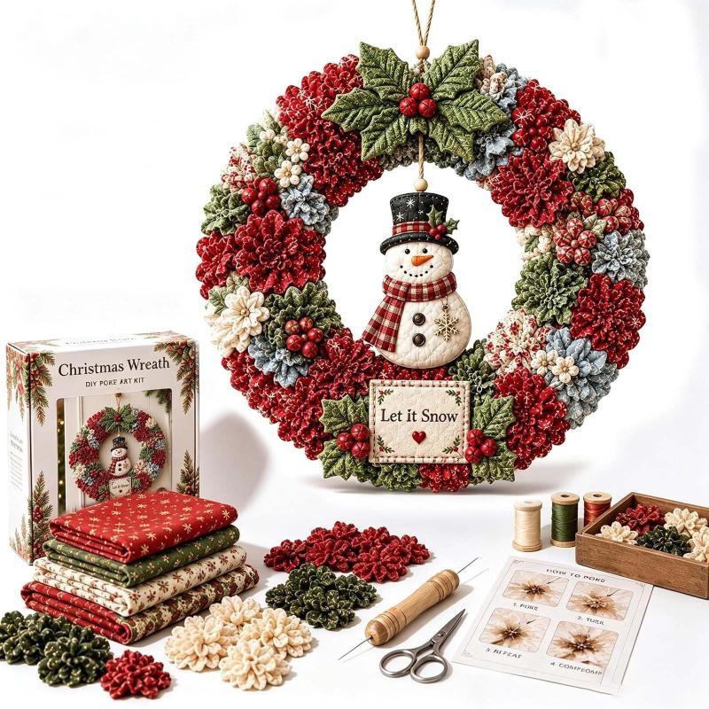 3D Fabric Poke Wreath Diy Kit, Christmas Wreath Diy Kit For Adults,3D Fabric Poke Art Craft Kit,Holiday Wreath Making Kit