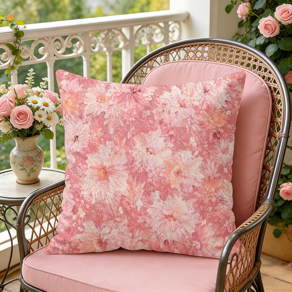 Painterly Floral Fabrics Cushion Cover Silky Short Plush Invisible Zipper Dustproof Sofa Pillow Case For Home Decor
