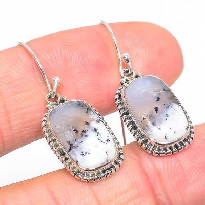 Natural Dendrite Opal Gemstone 925 Solid Sterling Silver Gift Earring 1.50" A4l46