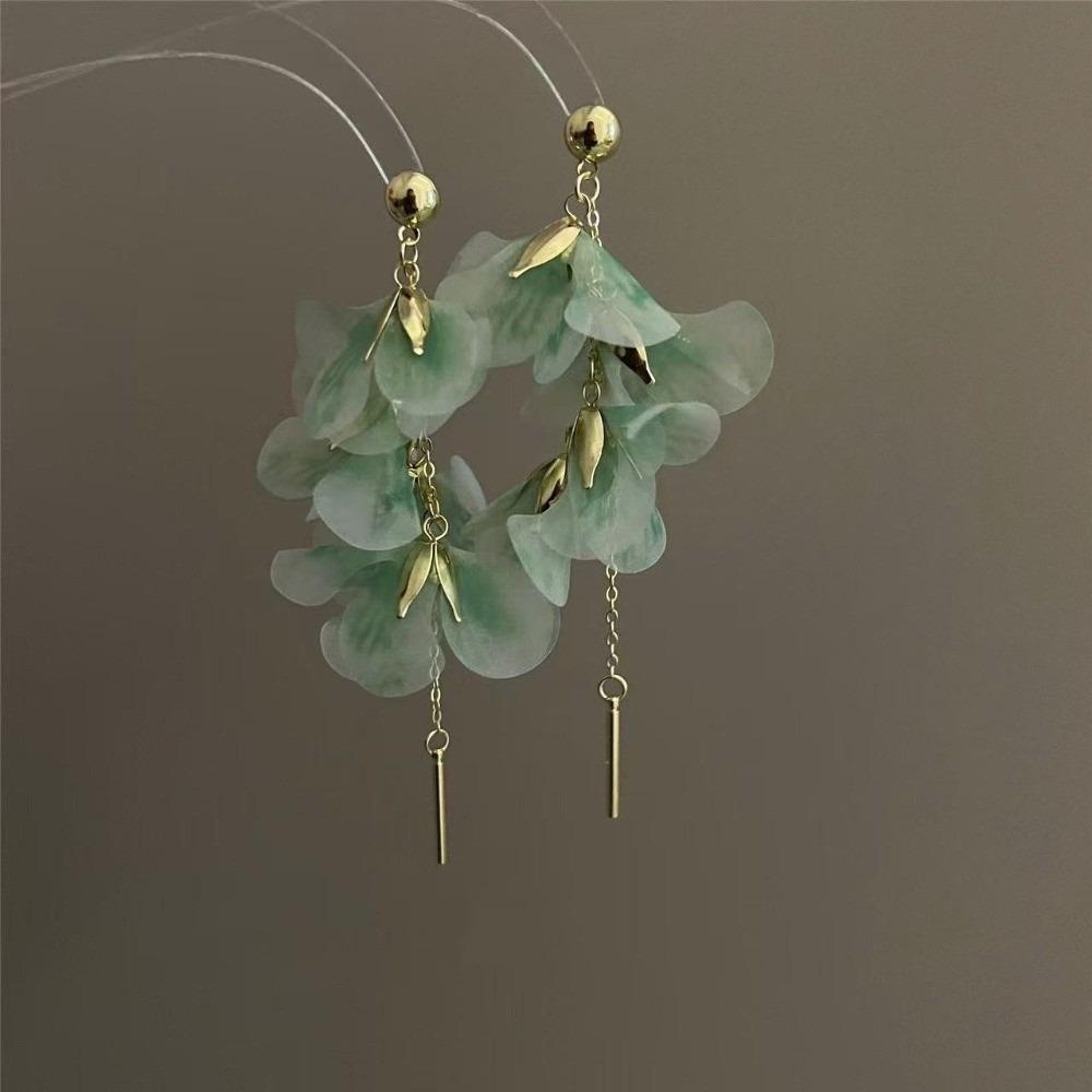 Organza Flower Earrings Sweet Yarn Mesh Earrings Fashion Long Tassel Earrings  Women зелёный