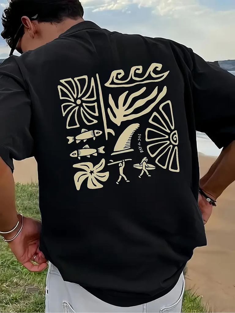 Tribal Ocean Floral Surf Abstract Print On Premium 100 Cotton Unisexs T Shirt Ideal for Summer Beach Coastal Getaways