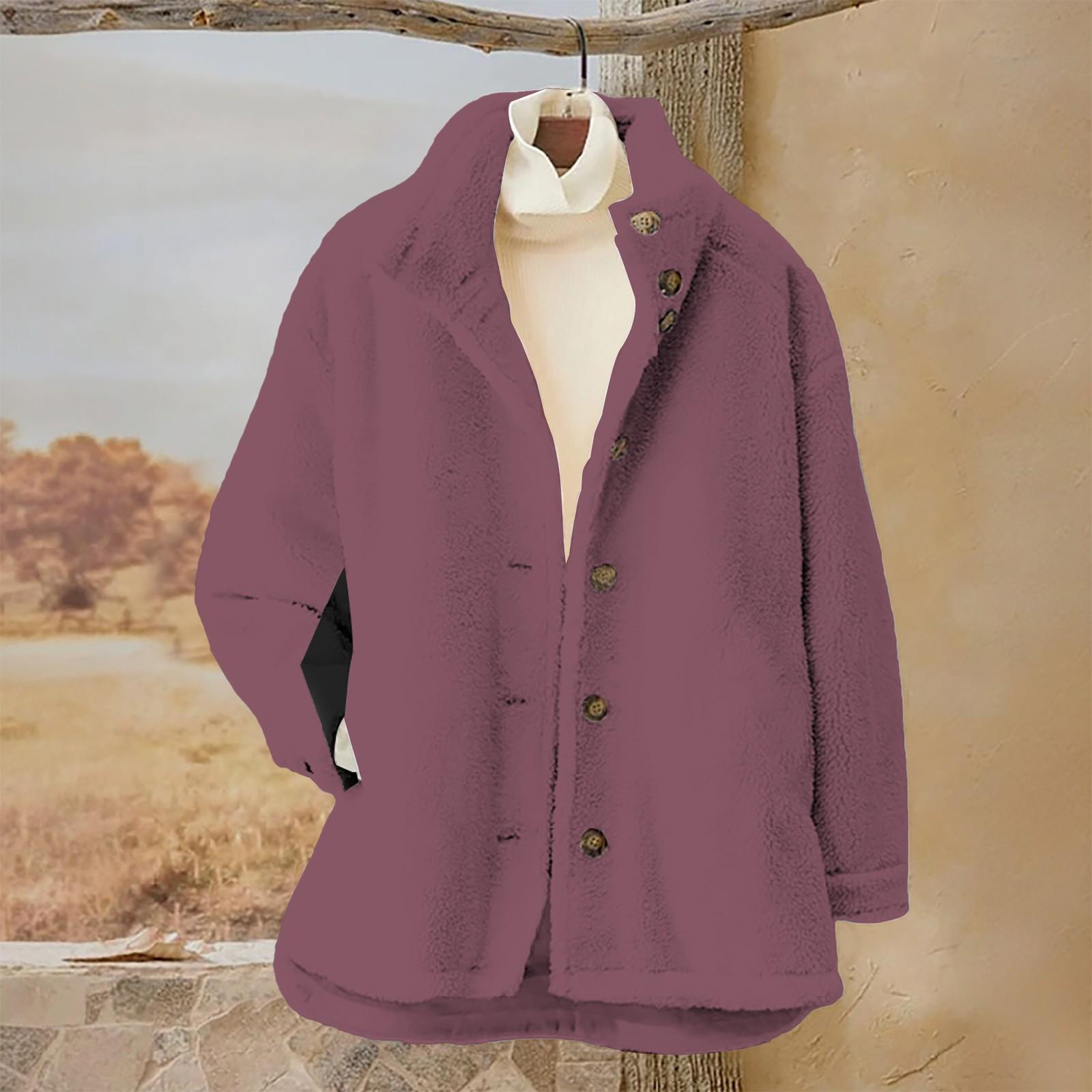 

Жіночий однотонний повсякденний кардиган з довгим рукавом і ґудзиками, фланелеве пальто XXXXXL фіолетовий