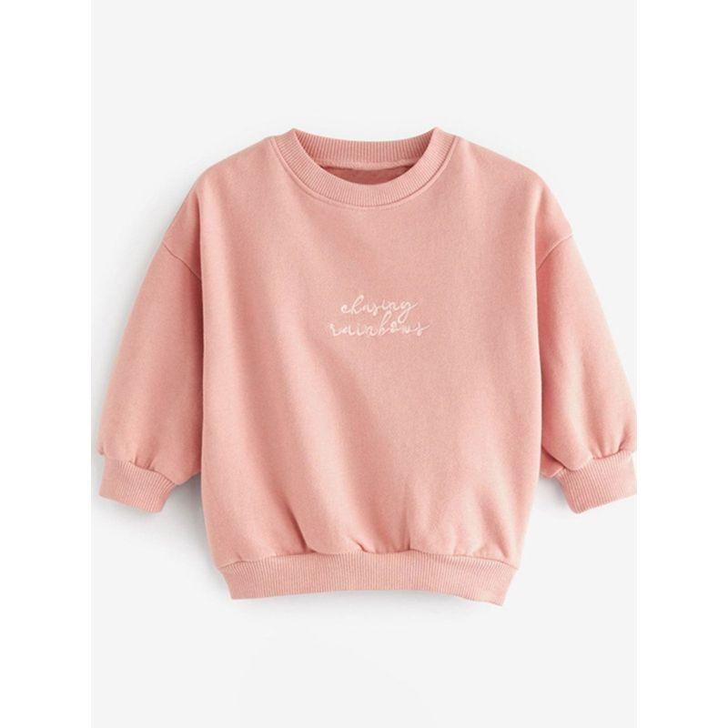 Autumn and Winter Girls' Pink Pullover Sweatshirt Set 2025 Autumn Children's Stylish Top with Flared Long Pants