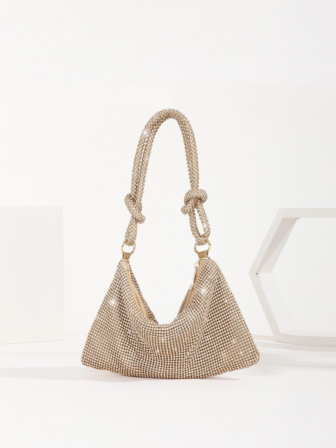Diamond-encrusted Dinner Bag Handmade Banquet Evening Bag Tide Flash Knotted Rhinestone Bag Party Bag Clutch Bag золотой