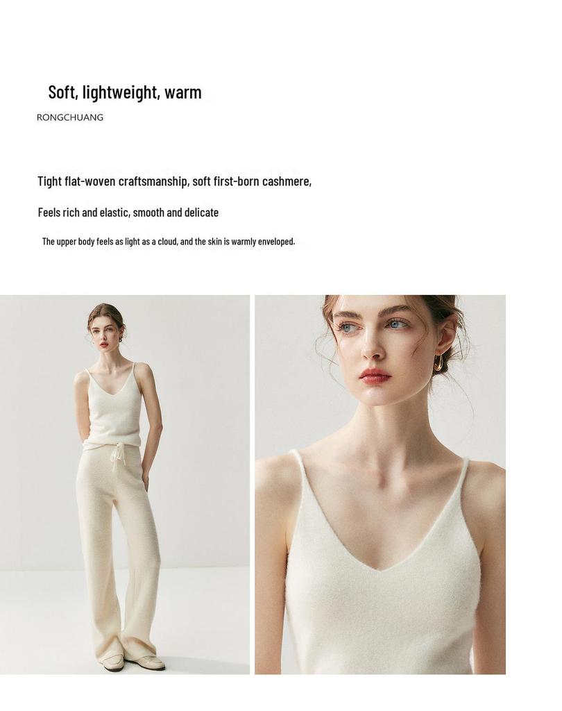 Versatile Women's V-Neck Cashmere Knit Camisole - Slim Fit, Thin Straps