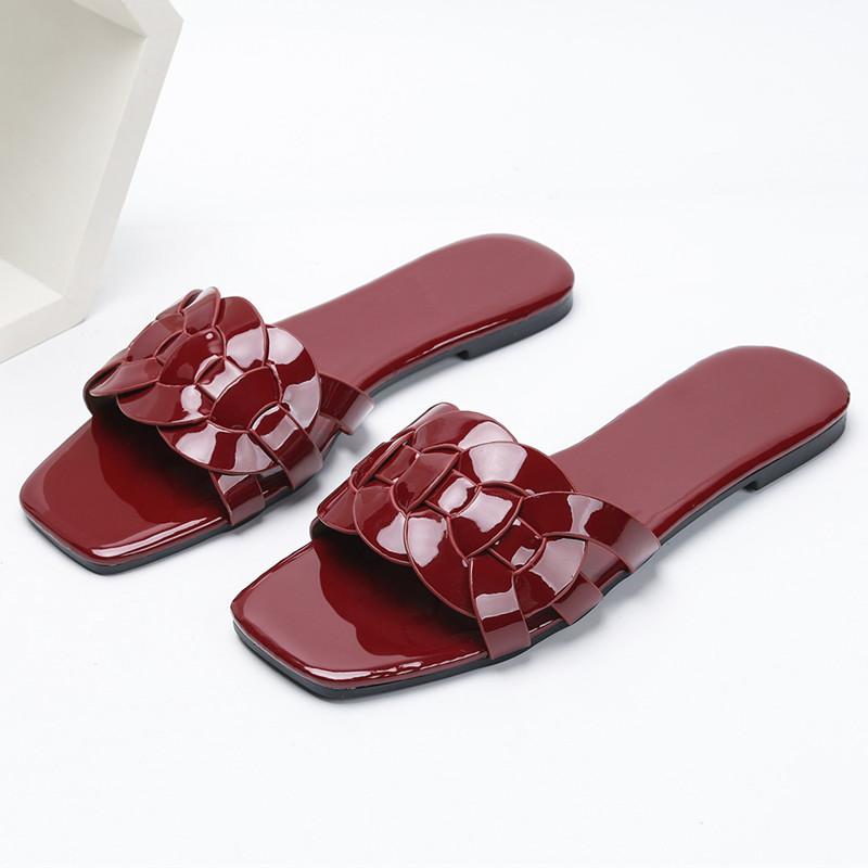 

Fashion Burgundy Woven Upper Design Women s Slippers Low Heel Anti Slip Light Slide Sandals Summer Beach Flat Sandals Designer Shoes 43 бордовый