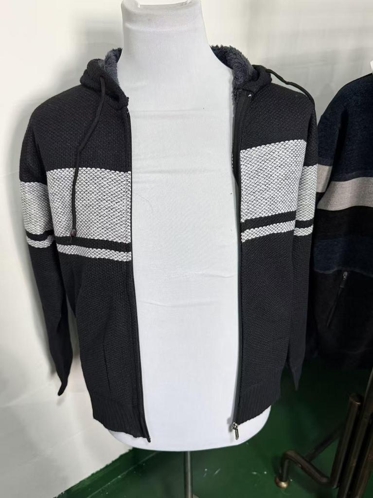Men's Hooded Cardigan Sweater - Plus Velvet, Thick, Versatile, Knitwear Color Block Jacket for Autumn/Winter