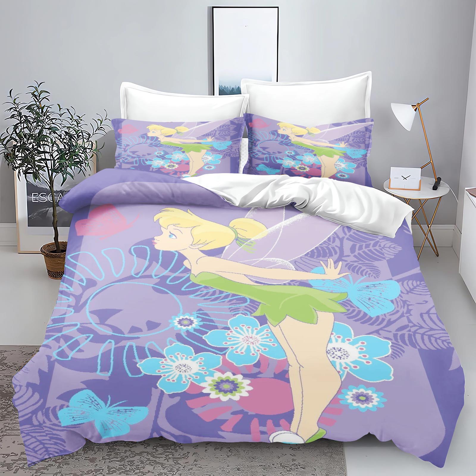 

Tinker Bell Anime Disney Bedding Set Duvet Cover 100% Polyester Suitable For Children And Adults 3-Piece Set 1 Quilt Cover 90x200cm