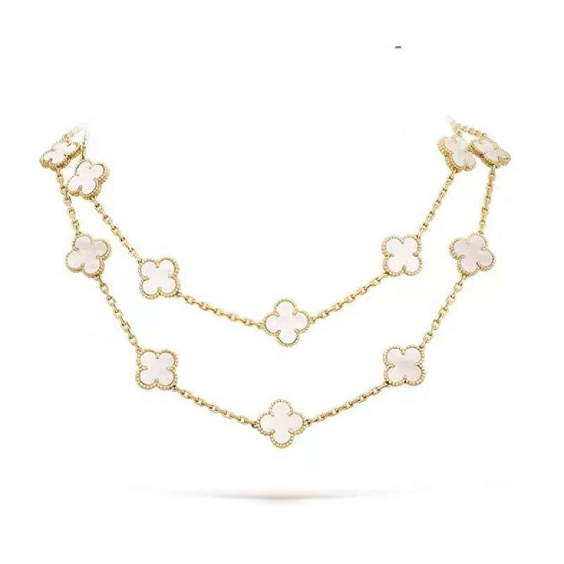 

Женское ожерелье Четырехлистный клевер Двусторонний кулон Счастливая соломинка Сердолик Розовое золото 18 карат Цепочка для свитера