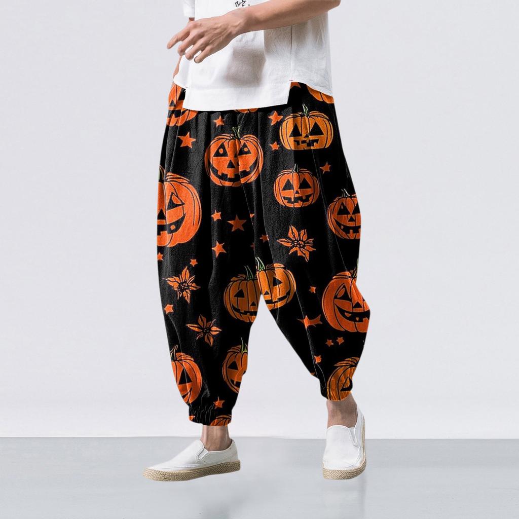 Halloween-Print - Lässige Weitbein-Hose, Herren Lässige Loose-Fit-Hose