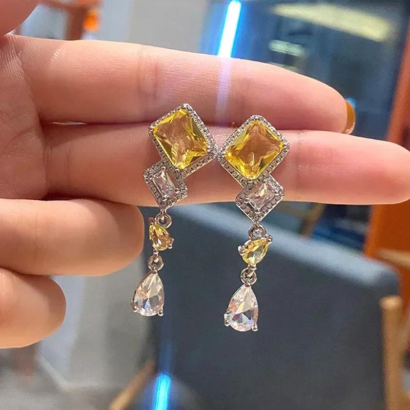 Shiny Zircon Wedding Hanging Earrings with High Grade Temperament Geometric Cubic Zirconia  Quality Women's Luxury Jewelry