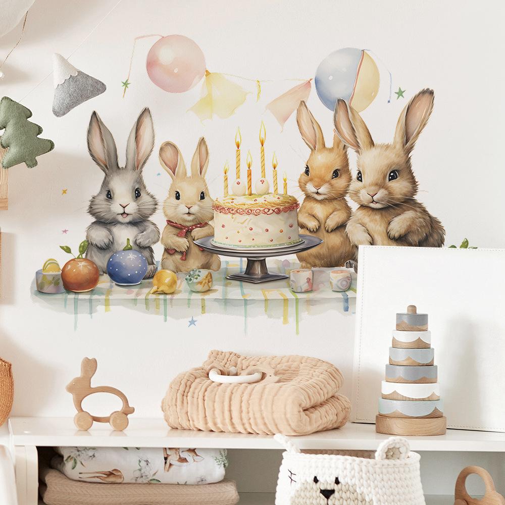 Cartoon Niedlicher Hase Geburtstag Kinderzimmer Zuhause Hintergrund Verschönerung Wandaufkleber