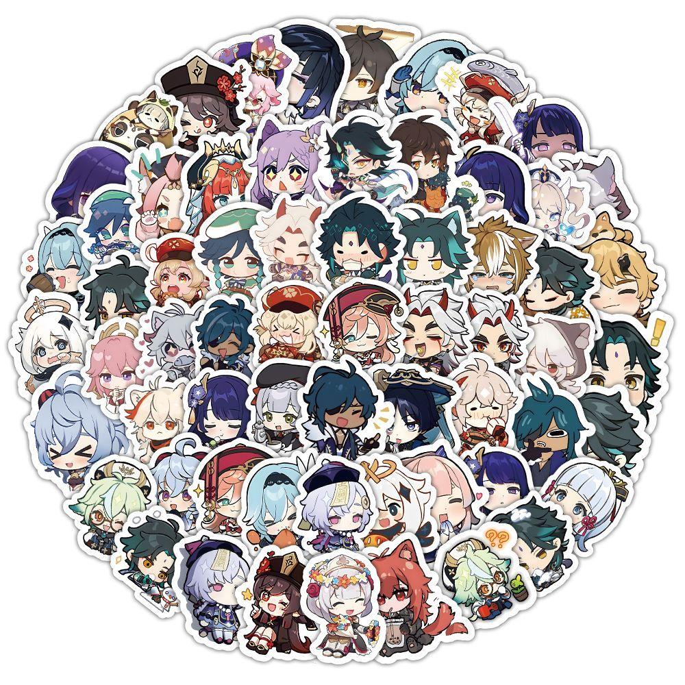 120ks nálepek s postavou Genshin Impact, periferní dekorace s motivem karikatury pro svépomocné obaly na mobilní telefony a plánovače – vodotěsné nálepky