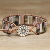 Rhodonite Mixed Stone Tube Wrap Bracelet – Silver Accent Leather Boho Jewelry, Love Grounding Gift for Men Women