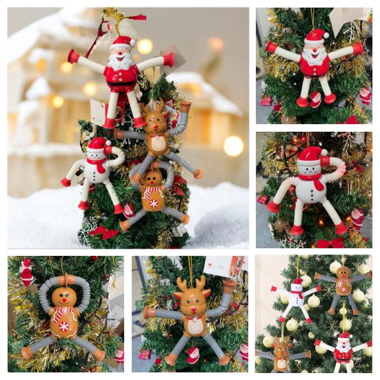 4 Piezas Decoración Colgante de Tubo Telescópico Navideño Papá Noel Reno Muñeco de Nieve Pan de Jengibre Ventosa Juguete Fidget de Tubo Ornamento para Fiesta de Vacaciones