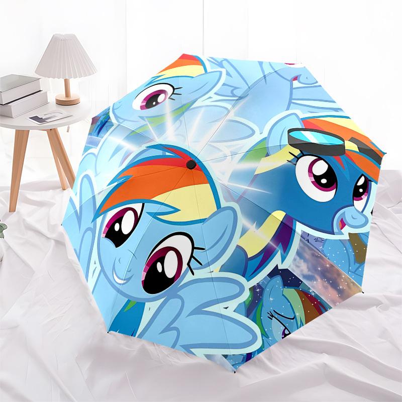 Rainbow Dash, My Little Pony Automatic Opening and Closing, 8 rib Structure Portable Umbrella, Suitable for Men and Women in All Seasons Pe