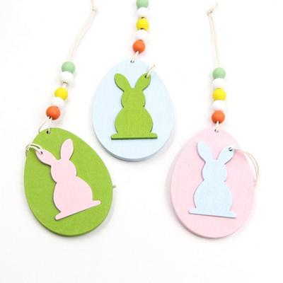 6 Pcs Ostern Bunny Ornamente Holz Ei Form Hängen Ornamente Ausschnitt Kaninchen