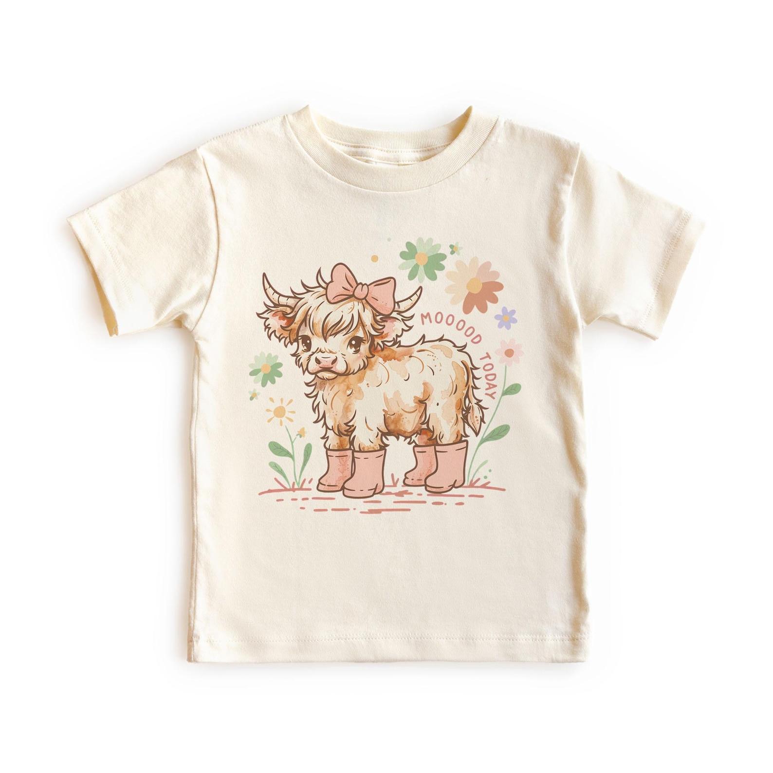 Highland Cow Mood Today Pink Bow & Boots Boho Unisex, Adult, Youth T-Shirt 100