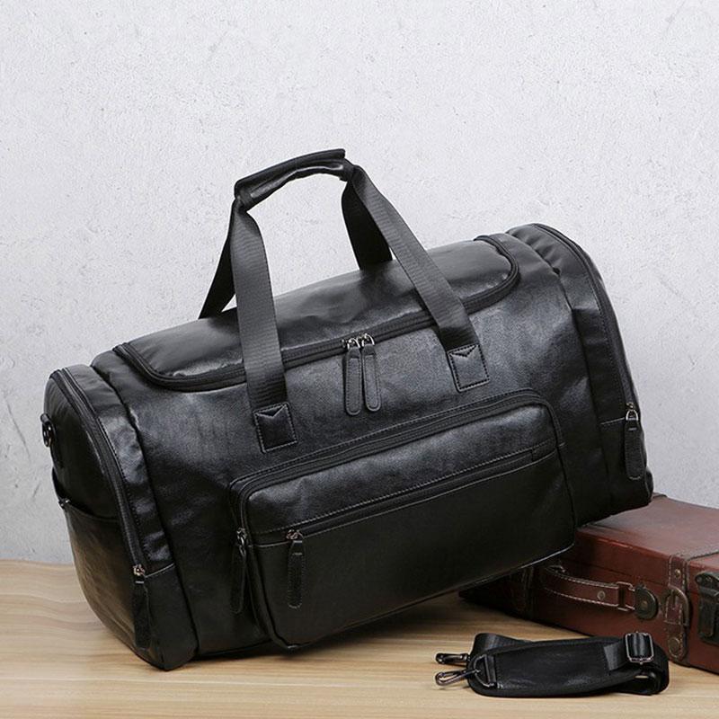 Große Kapazität Herren Reisehandtasche PU-Leder Geschäftsreise Gepäckaufbewahrungstasche Große Größe Sporttaschen für das Fitnessstudio Mann Umhängetasche