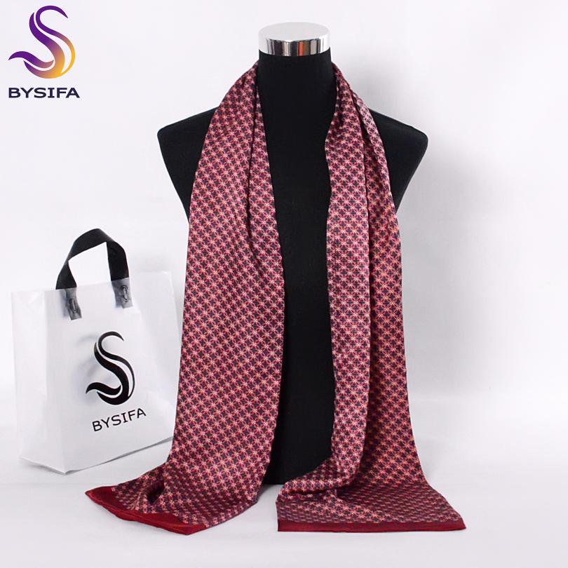 [BYSIFA] Navy Blue Gold Plaid Men Silk Scarves Fashion Accessories Autumn Winter Male Pure Silk Long Scarves Cravat 160*26cm