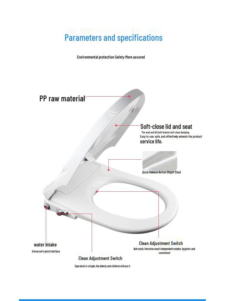 Smart Bidet Toilet Seat Cover with Water Spray Cleanser, No Electricity Needed