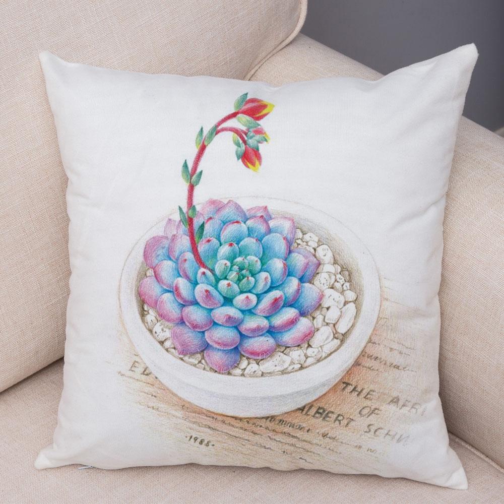 Cartoon Plant Cushion Cover Bedroom Living Room Car Sofa Pillowcase Watercolor Juicy Pillowcase Ornament