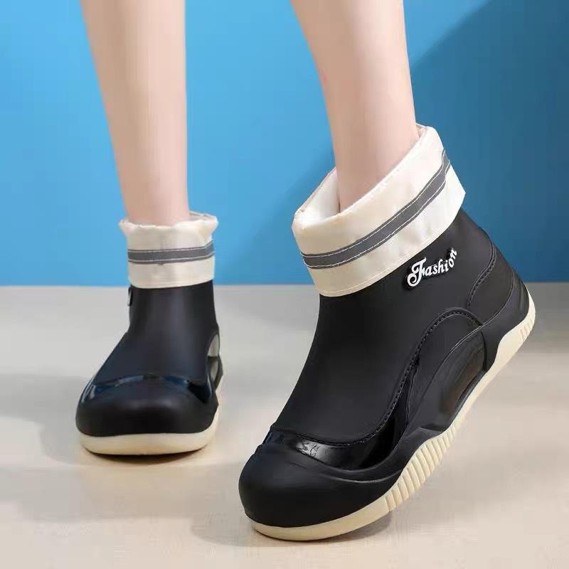 Damen Gummistiefel Outdoor Rutschfest Wasserdicht Gartenarbeit Überschuhe Plüsch Warm Winter Regenstiefel für Damen Botas Lluvia