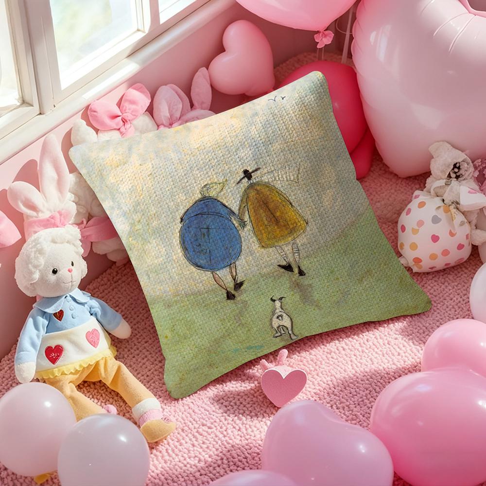 Painting S-Sam Toft Art Pillow Case Anti-Dustmite Pillowcase Invisible Zipper Silky Short Plush Sofa Cushion Cover