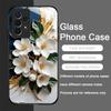 White Camellia Flower Marble Texture Tempered Glass Phone Case for Samsung Galaxy S26 S25 Ultra S24 S23 Plus S22+ S21 FE Covers