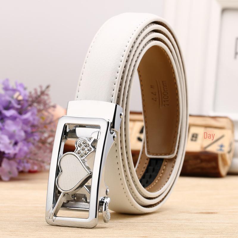 Women's Casual Double-Sided Lychee Pattern Leather Belt with Automatic Buckle
