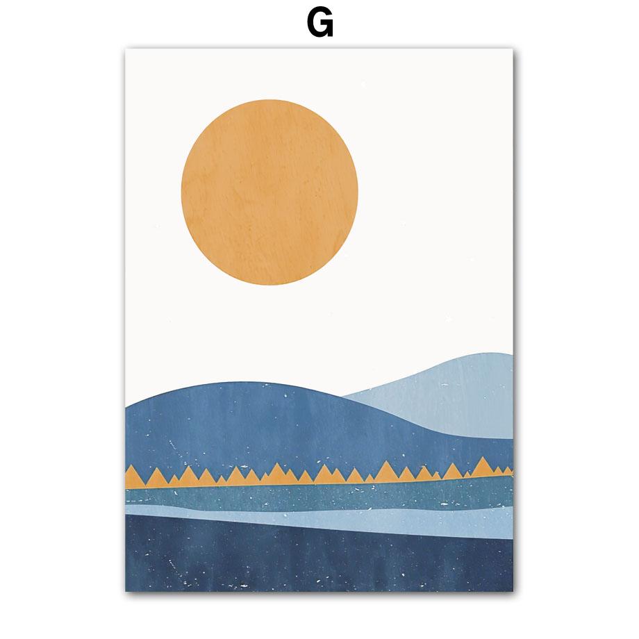 Mountain Sun Lines Rainbow Leaves Geometry Wall Art Canvas Painting Abstract Posters Prints Pictures For Living Room Home Decor