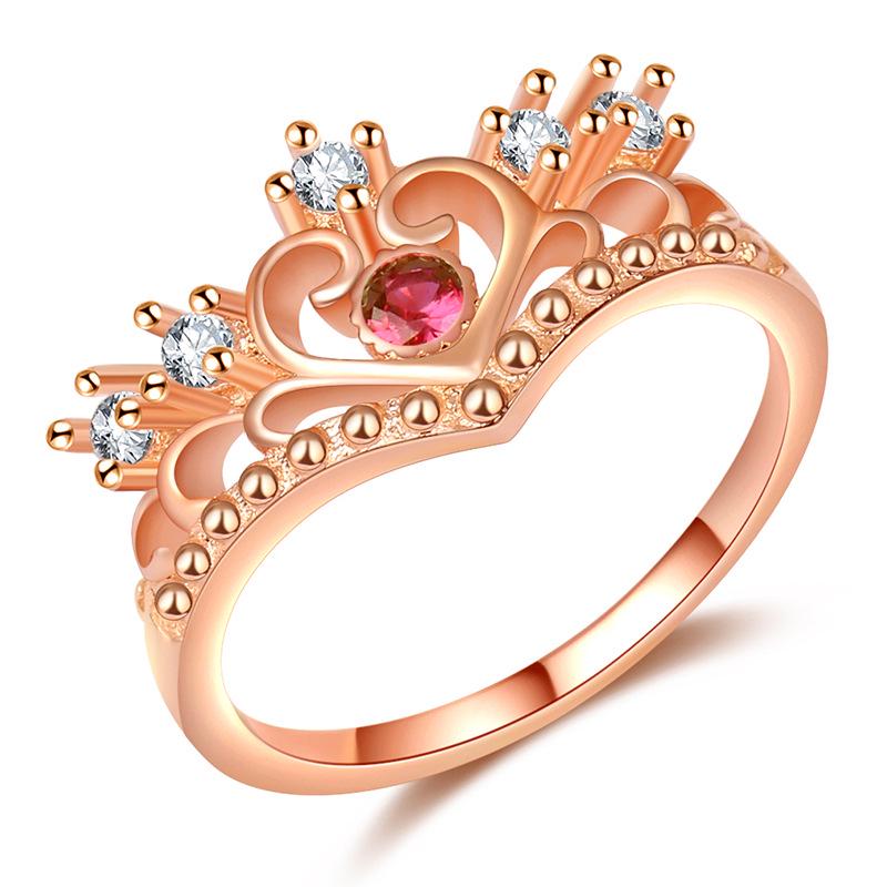 Small But Beautiful Rose Gold Crown Ring For Women, Light Luxury Zircon Popular Ring No. 10