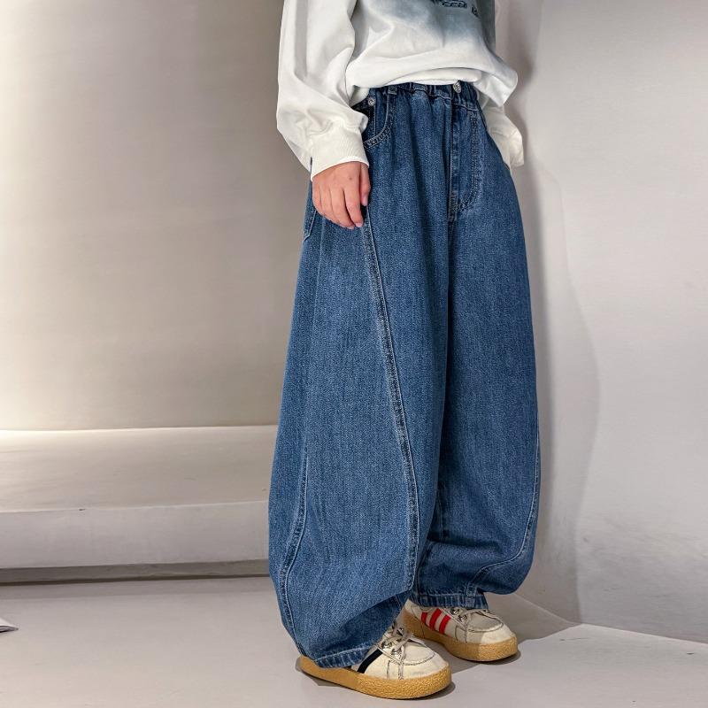 Boys Korean Style Denim Wide Leg Pants Loose Straight Casual Trousers