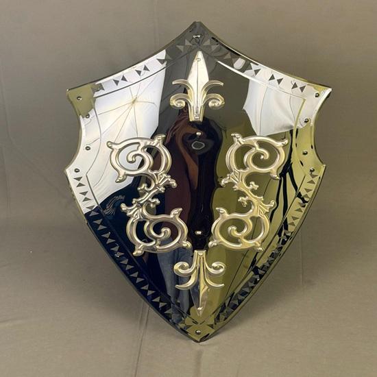 

Polished Steel Knight Shield with Fleur De Lis Medieval Armor Prop, Wall Decor