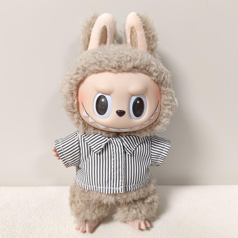 Labubu Pendant Clothing Set for First & Second Generation: Includes Striped Shirt, Pants, & Bag Replacement for Labubu Doll