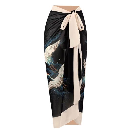 2Pcs/Set Women Printing Monokini with Skirt Sling Bandeau One-Piece Hot Spring Swimsuit with Beach Cover Up