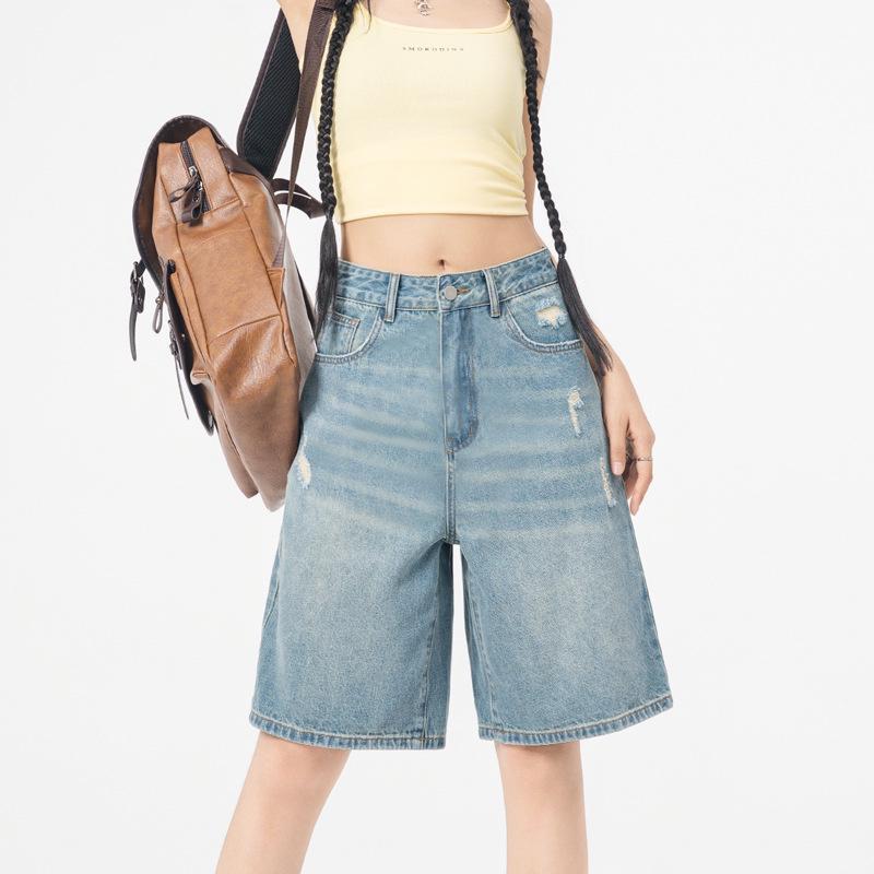 Women s Retro Blue Wide-Leg Denim Shorts - Summer 2026 Collection 2XL