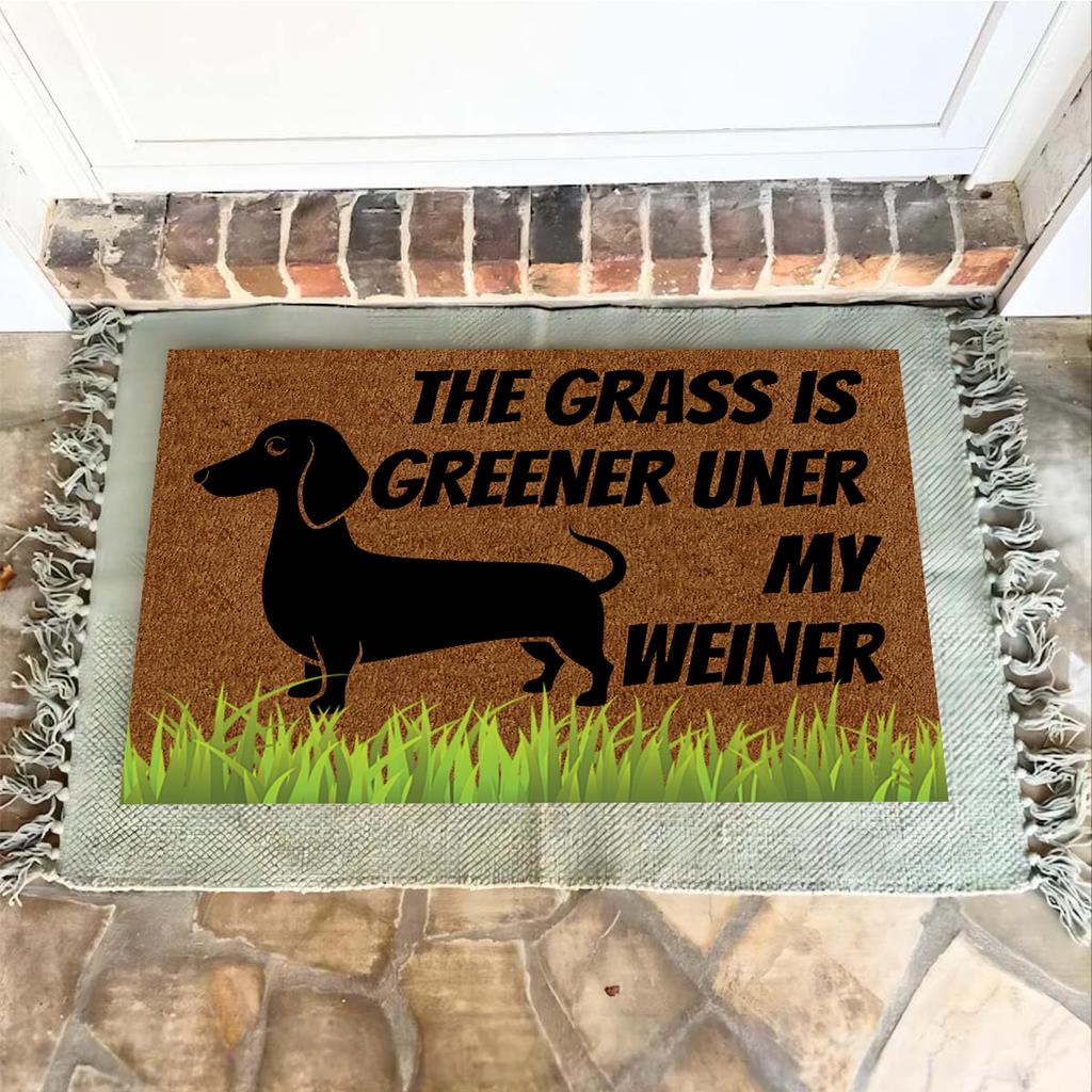The Grass Is Greener Under My Weiner Doormat Outdoor Anti-Slip Rubber for Entryway Indoor Front Porch Decor Rug Dog Door Mat