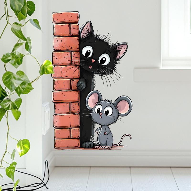Cute Cat and Mouse Wall Stickers for Kids Room Nursery Kindergarten Decoration