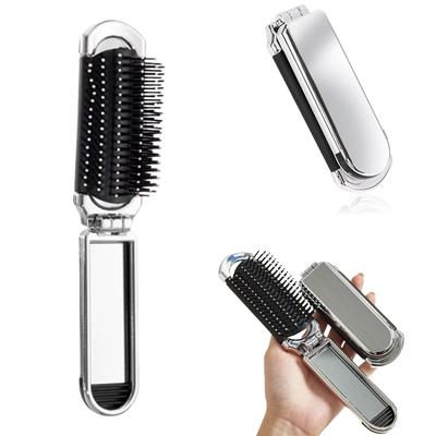 Coolooda Skladacia kefa s ľahkým hrebeňom, praktická na dochádzanie do práce alebo na vychádzky, zrkadlo, hrebeň, zrkadlo, pre ženy, antistatická kefa, kefa, strieborná,