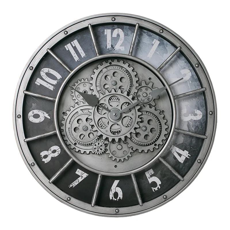 

Retro Industrial Roman Wall Clock Gear Rotation Living Room Decorative Wall Clock Stylish Silent Wall Clock Quartz 45x45x7.5cm