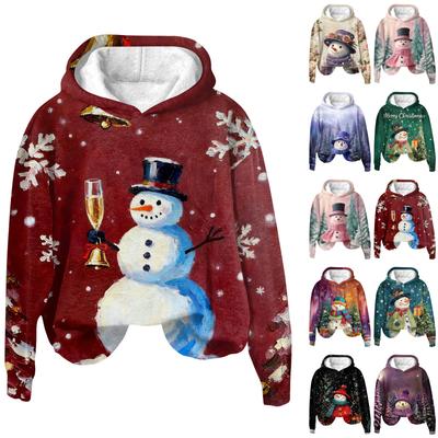 Women's Fashion Long Sleeve Christmas Print Loose Hooded Sweatshirt Top