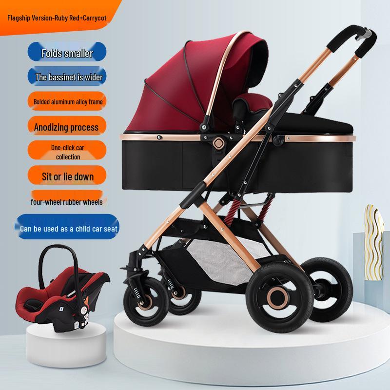 Two-Way High-View Lightweight Baby Stroller: Sit or Recline, One-Button Foldable.
