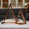 2Pcs Wooden Christmas Tree Ornament with LED Light Farmhouse Rustic Glowing Xmas Tree Table Sign Home Office Desktop Triangle Decoration