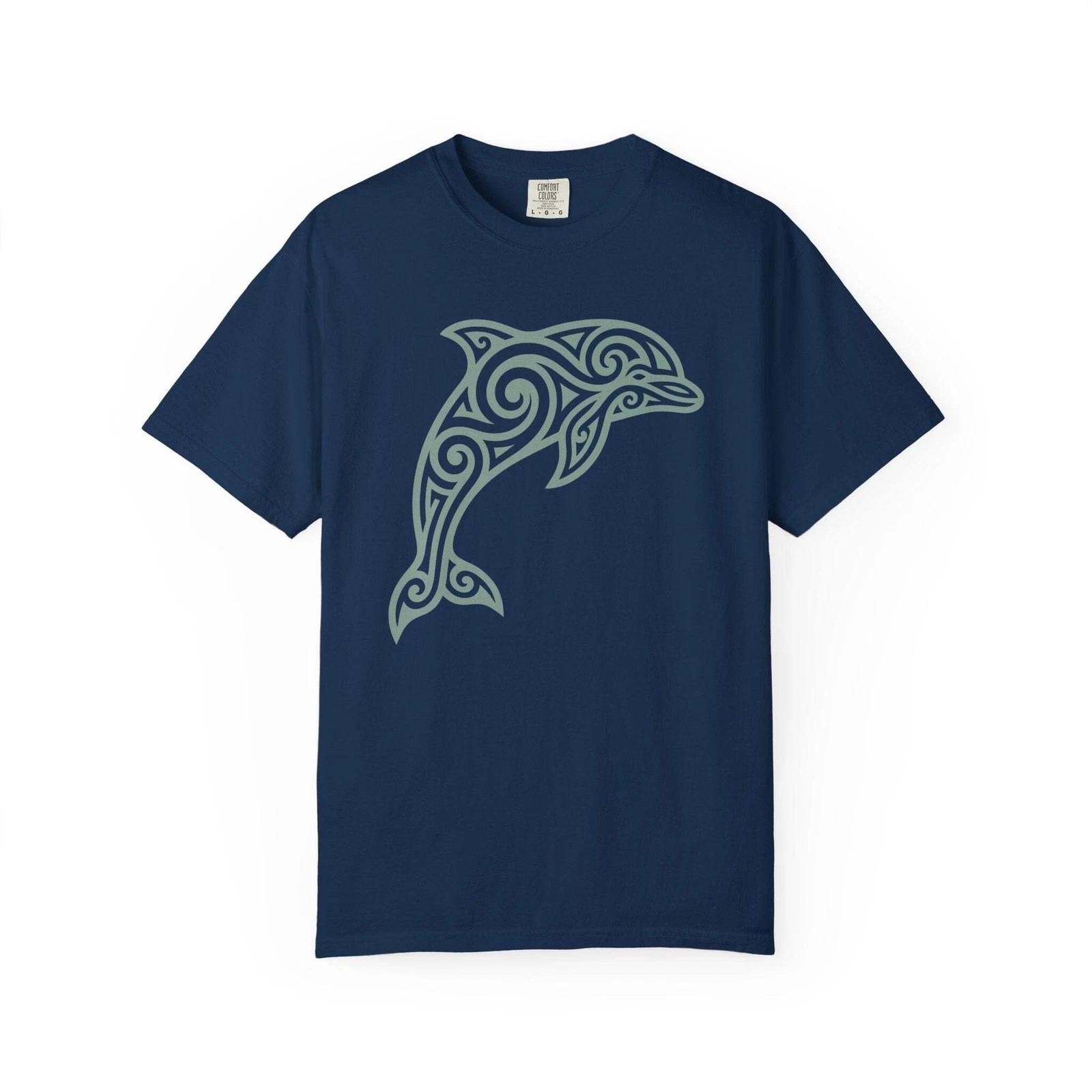 Tribal Dolphin Swirl Art Graphic T-Shirt | Ocean Animal Tee | Comfort Colors XXXL