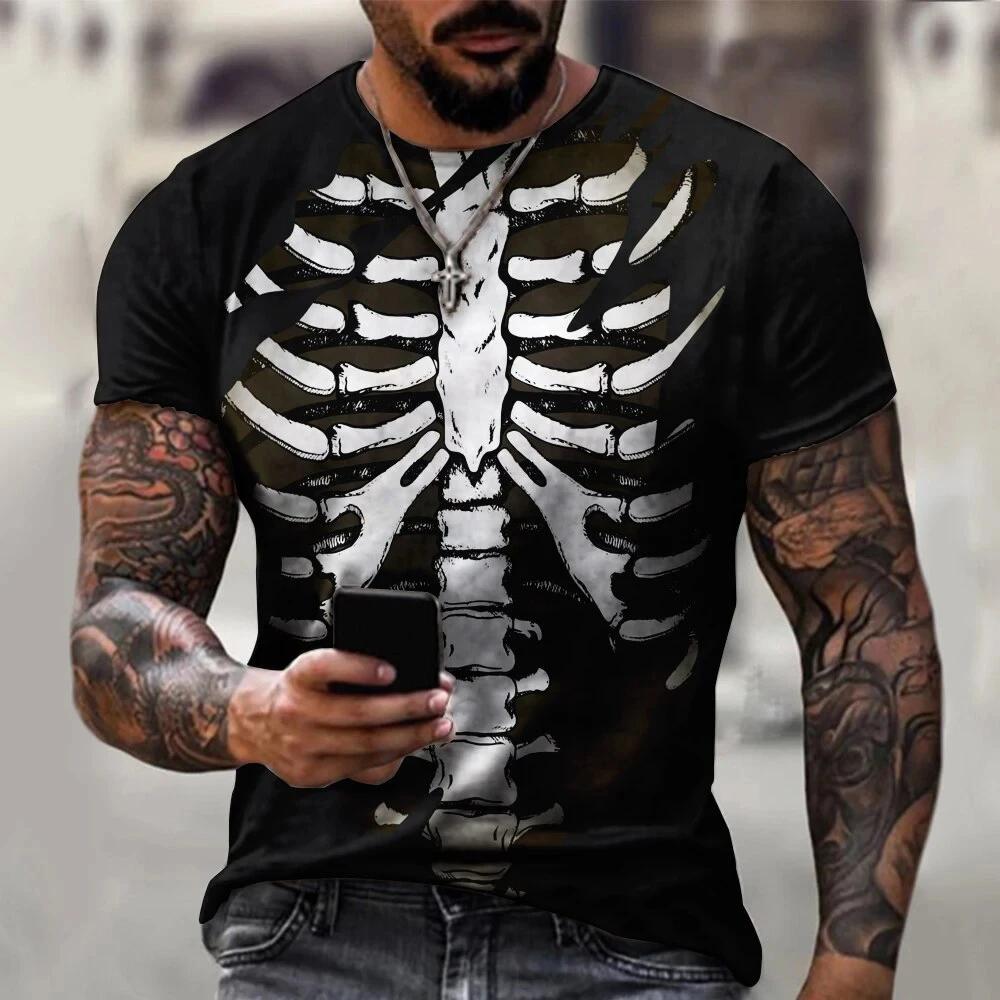 

Horror Skeleton T-Shirts Bone Scary 3D Pattern Print Streetwear Men Fashion Oversized Short Sleeve T Shirt Tops Clothing 6XL