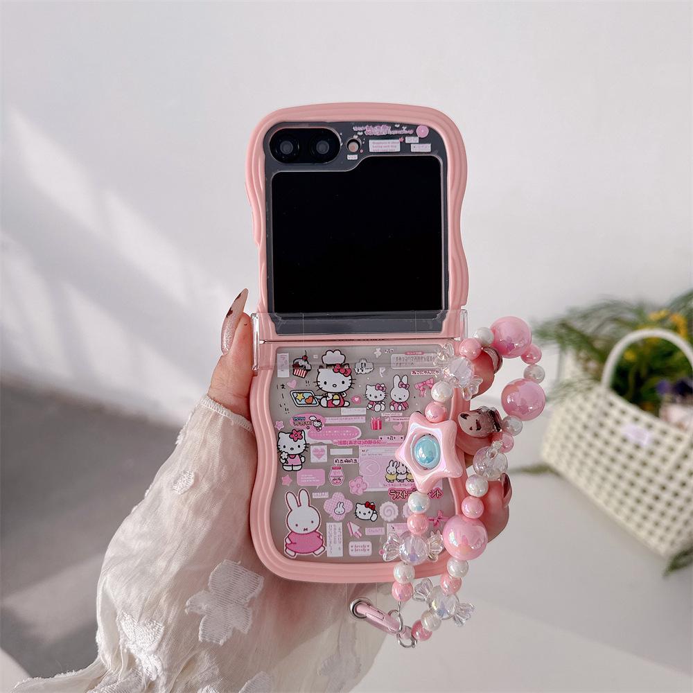 Hello Kitty Soft PC Phone Case with Lanyard for Samsung Galaxy Z Flip Series (7/6/5/4/3)